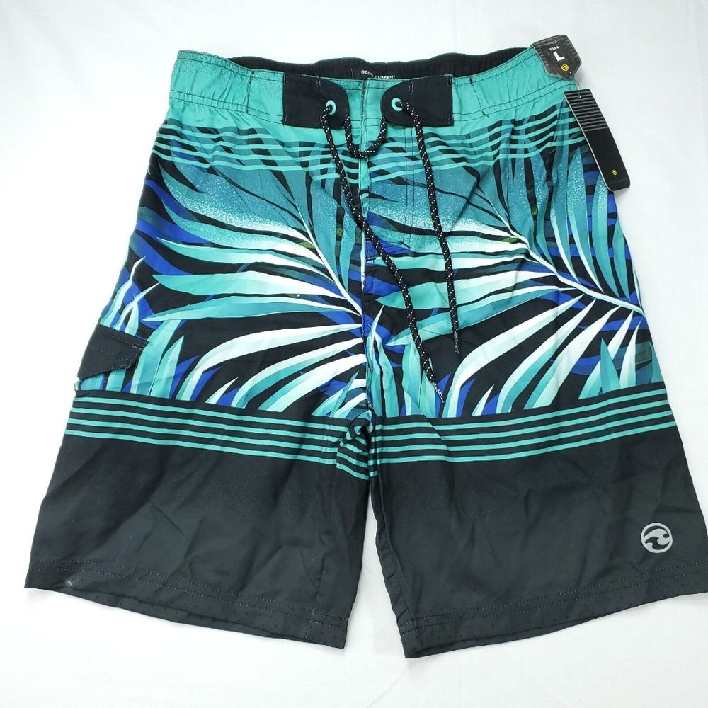 Ocean Current OC Boardshorts Boys L (Approx. 14/16) Green Black Leaf